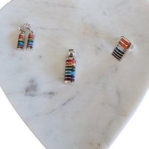 New Peruvian Silver 950 -7 chakras  inlaid with 7 beautiful stones